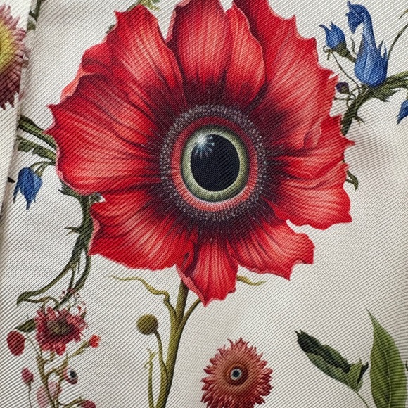 NWOT MONSE Floral Long Sleeve Dress - Cream, Red, Blue 100% silk - Picture 3 of 10